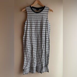 New Mossino Women Sleeveless Linen Dress Black White Stripe Size Medium